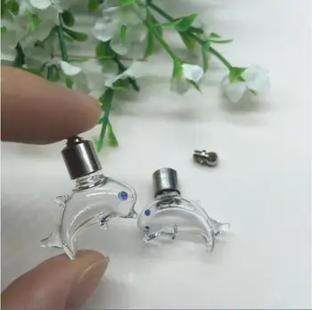 

50pieces/lot SCREW CAP 29.5*18*10.3mm dolphin Glass Vial Pendant name or rice art glass necklace pendant mini glass bottle jars