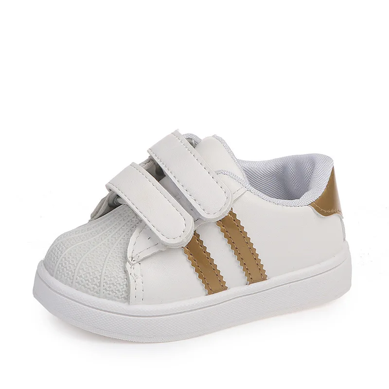 Детские кроссовки Shellhead из искусственной кожи, теннисная обувь для маленьких девочек, прогулочная обувь для маленьких мальчиков, белые маленькие кроссовки 21-30 - Цвет: White gold