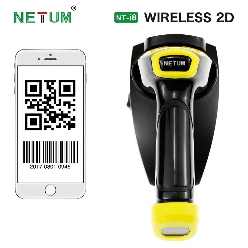 NETUM NT-i8 اللاسلكية 2D QR الباركود ماسحة IP67 للماء مع قاعدة شحن لاسلكيّة للجوال شاشة الدفع