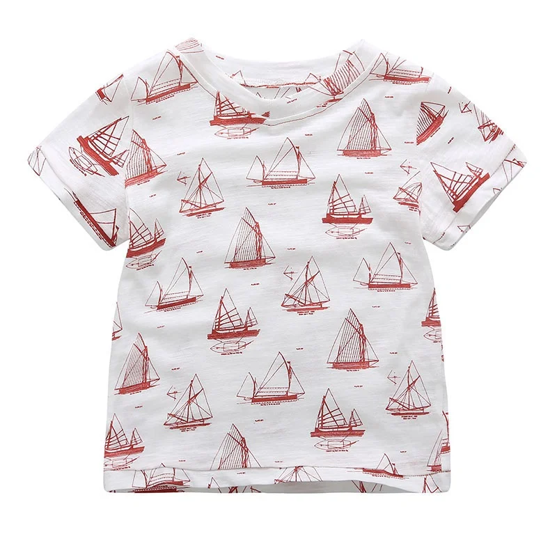 

Cotton Blend Sailboat Printed Cool Boys T-shirt Summer TShirt Baby Children Clothing 2-5Y CC