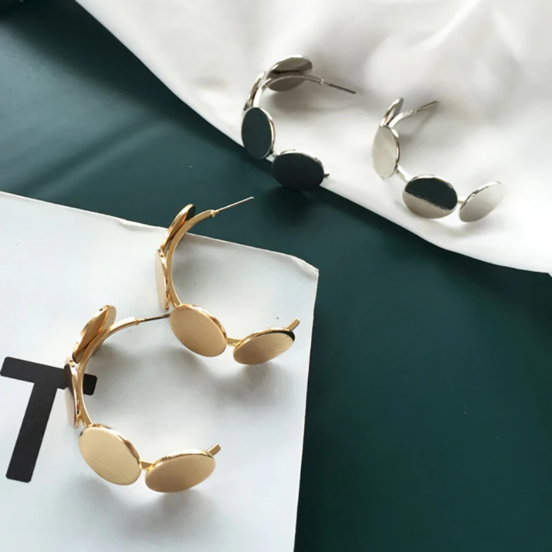 Простые Серебряные, золотые, открытые серьги-кольца для женщин, Ретро стиль, минималистичный геометрический дизайн, округлый, Круглый, серьги, модное ювелирное изделие