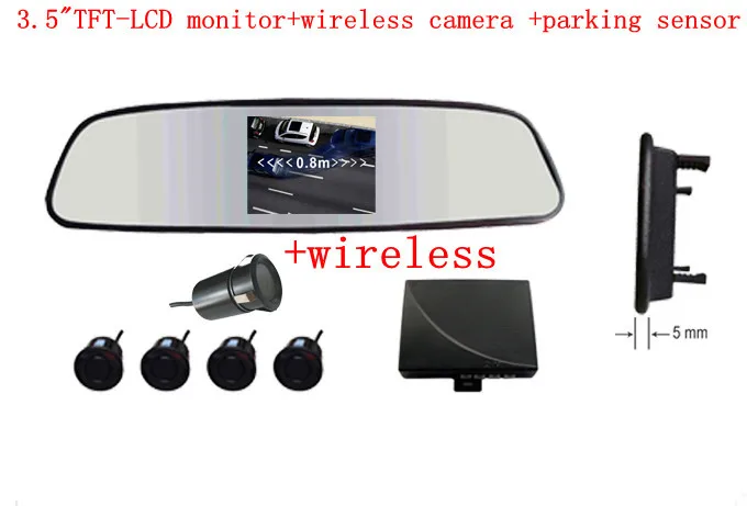 

12voltage ultrasonic waterproof sensor high definition reverse camera 3.5inch rear view mirror TFT wireless parking sensor