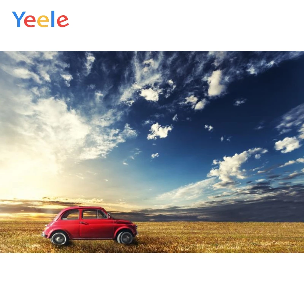 

Yeele Blue Sky Yellow Hay Red Car Nature Photography Backdrops Vinyl Photo Backdrop Custom Backgrounds Props For Photo Studio