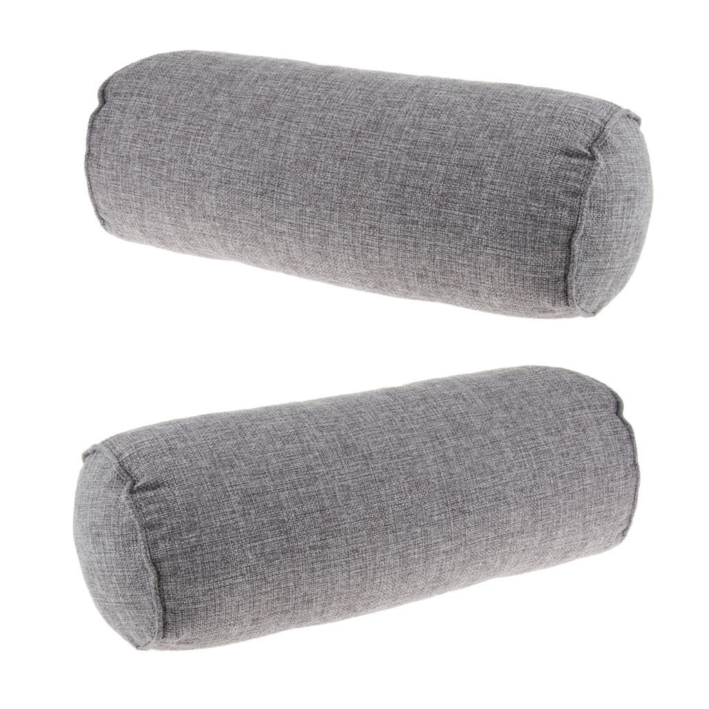 2PCS Comfort Gray Car Neck Pillow, Cervical Round Roll Office Chair Bolster Headrest Cushion, Back Shoulder Lumbar Support