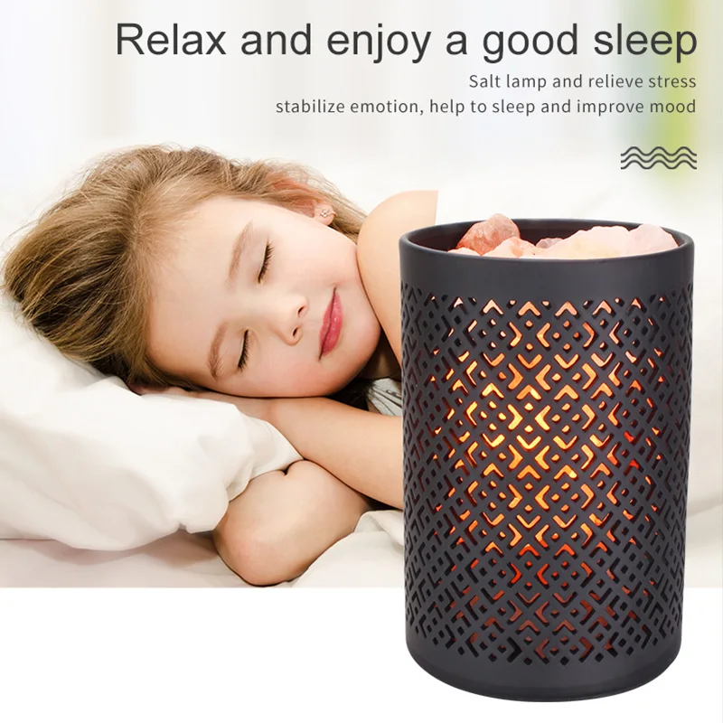 

natural himalayan Crystal salt lamp Light Mood Creator led Air Purifier Creator Indoor lava decor table light black bedside
