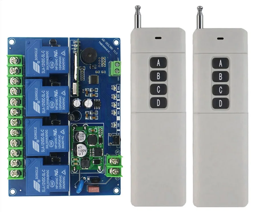 

2 * transmitter Wide voltage 12V 24V 36V 48V 4CH 30A RF Wireless Remote Control Switch Receiver Learning Code Momentary Toggle