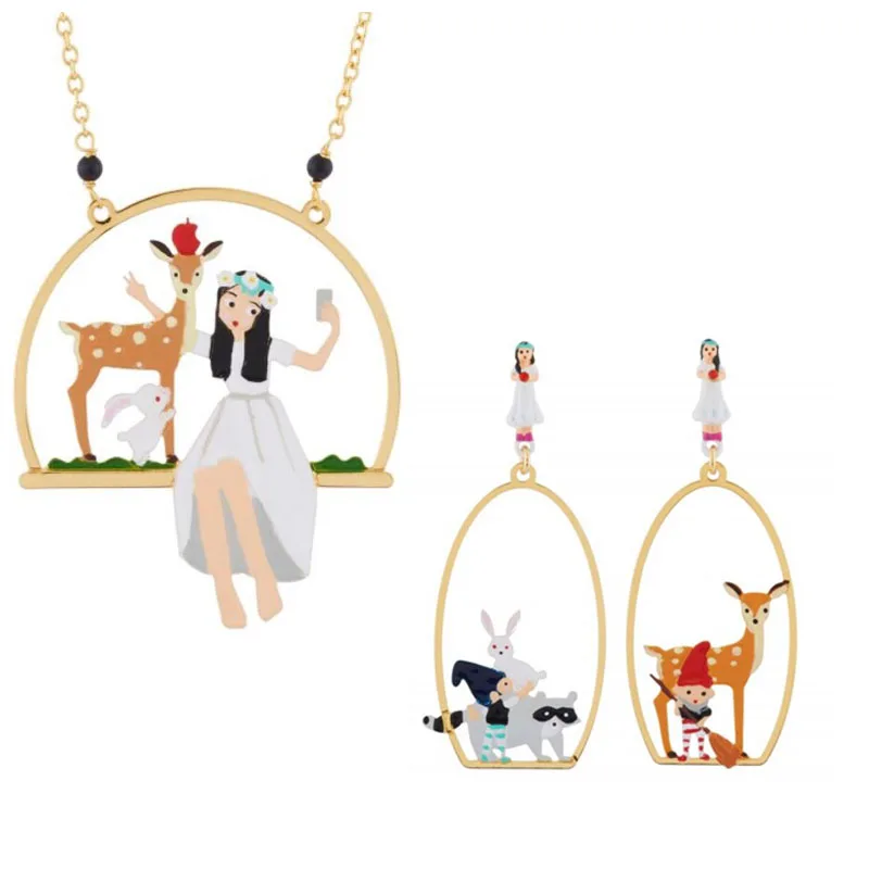 

CSxjd Handmade Designer Enamel Snow White Dwarf wapiti luxury earring