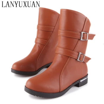 

Big size New Round Toe Buckle Boots for Women Sexy Ankle Boots Heels Fashion Winter Spring Autumn Shoes Casual Zip 56-1
