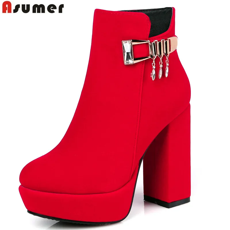 

square heels new arrival 2016 winter or autumn female hot sale ankle boots round toe with platform pu nubuck leather women boots