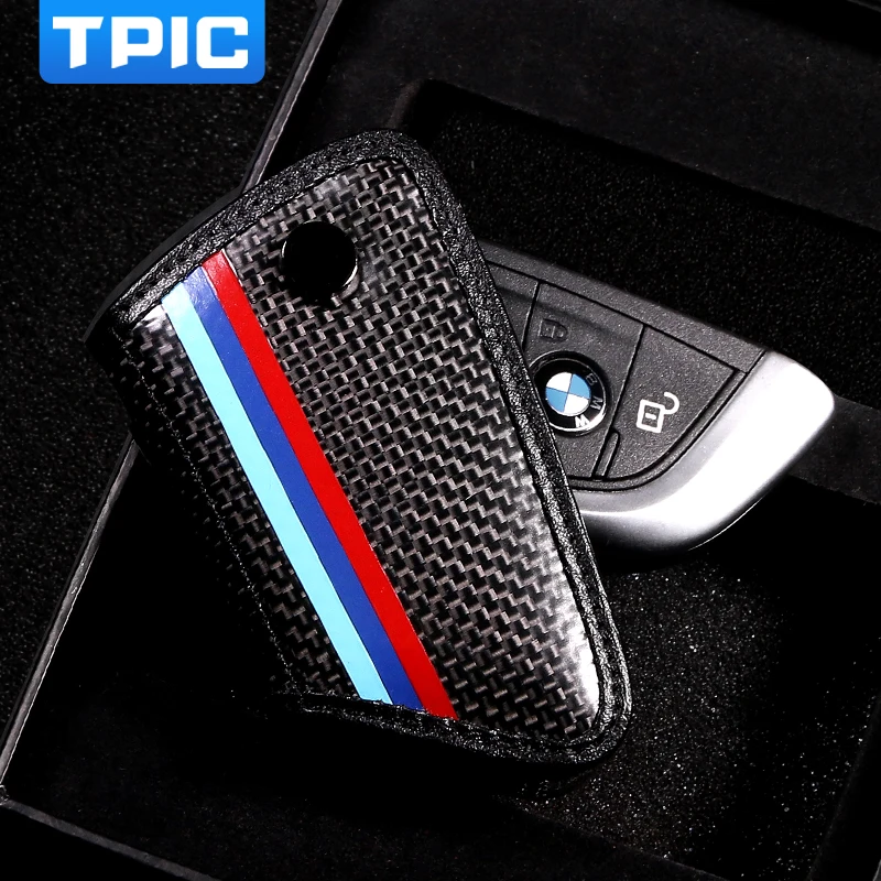 

TPIC Carbon Fiber Synthetic Leather For BMW F15 F16 F20 F45 F46 F48 G30 G11 G01 G02 X5 X6 5 series Classic Design Car Key Case