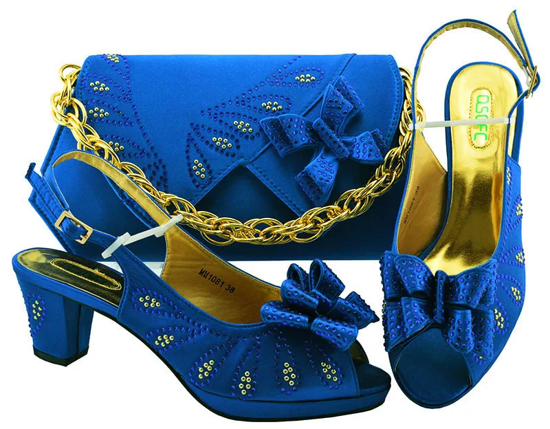 

Blue Color African Matching Shoe and Bag Italian In Women Bag and Shoes Set Italy High Quality African Wedding Shoes and Bag Set