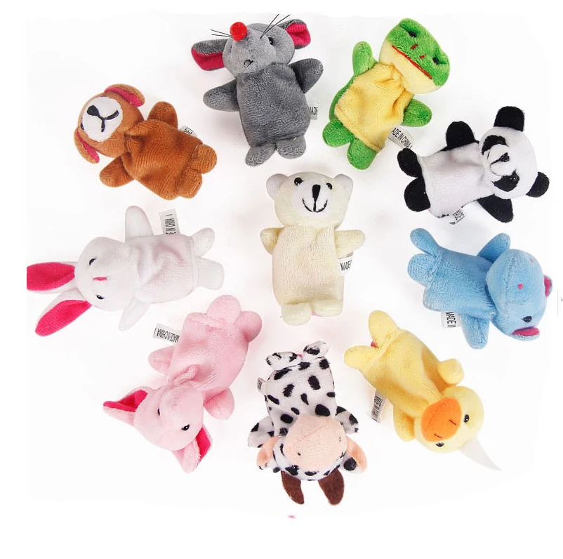 Baby Plush Toy Finger Puppets Tell Story Props 10pcs Animals or 6pcs Family Doll Kids Toys Children Gift
