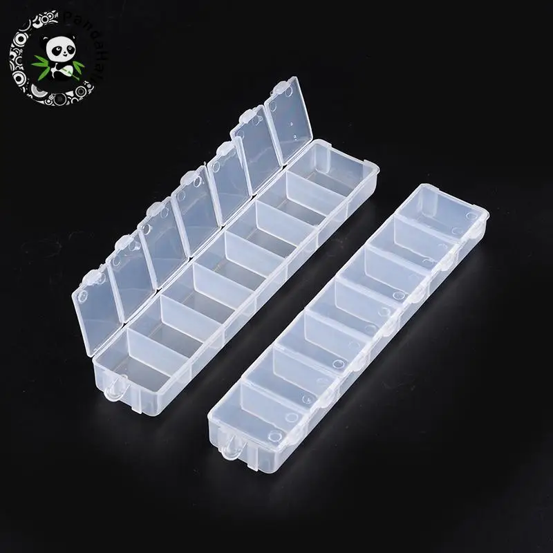 

Plastic Bead Containers, Jewelry Box for Nail Art Decoration, Rectangel, 7 Compartments, about 3.3cm wide, 15.5cm long, 1.8cm