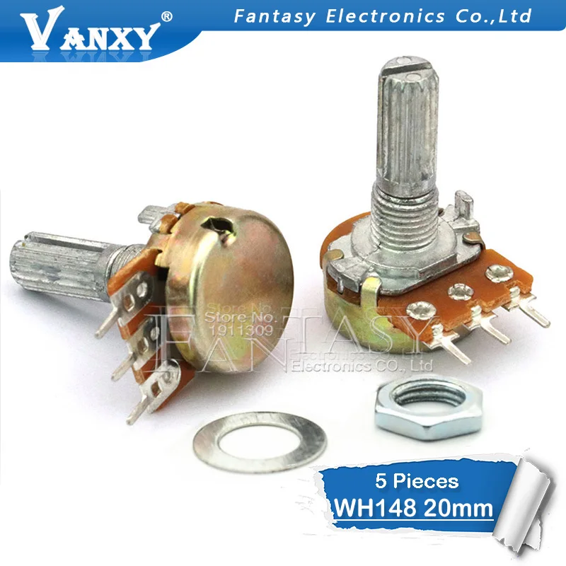 5Pcs WH148 3Pin 20Mm Potentiometer B1K B2K B5K B10K B20K B50K B100K B250K B500K B1M 1K 2K 5K 10K 20K 50K 100K 250K 500K 1M