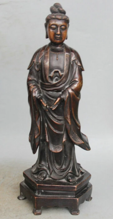 

JP S0524 17" China Purple Bronze Kwan-yin Guan Yin Boddhisattva Goddess pedestal Statue (B0413)