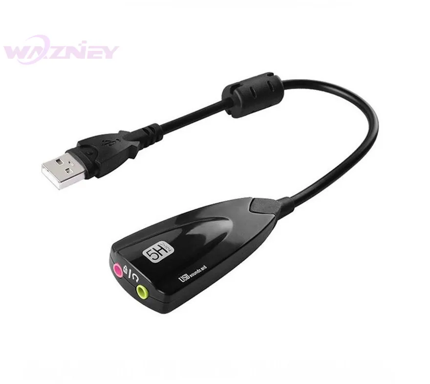 100pc 시베리아 항자성 외부 USB 사운드 카드 7.1 어댑터 5HV2 3D 오디오 헤드셋 마이크 3.5mm 노트북 PC 전문