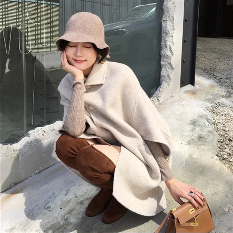 camel Style Longue noir Vintage Femmes D'hiver Coréen Laine Pardessus Beige Manteaux Mode Cape 2018 Manteau 6SBw4x