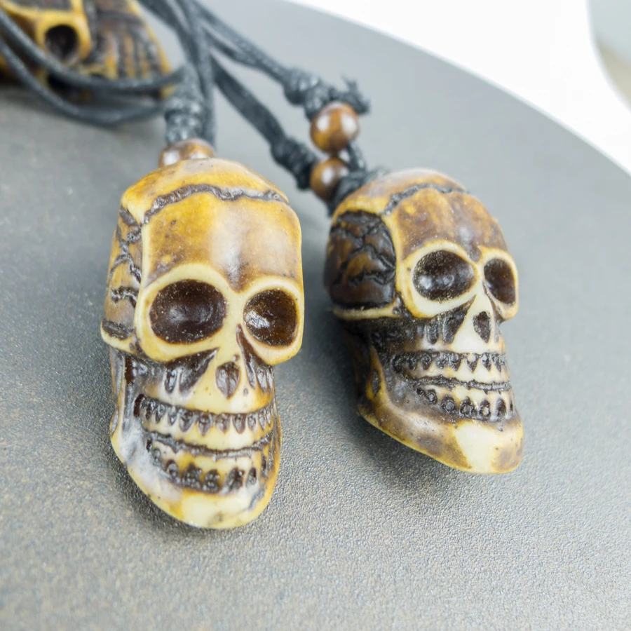 Retro Human Skull Pendants For Man Bone Art Imitation Yak Material Necklace Pendant Vintage Men's Necklaces #GZ125 | Украшения и