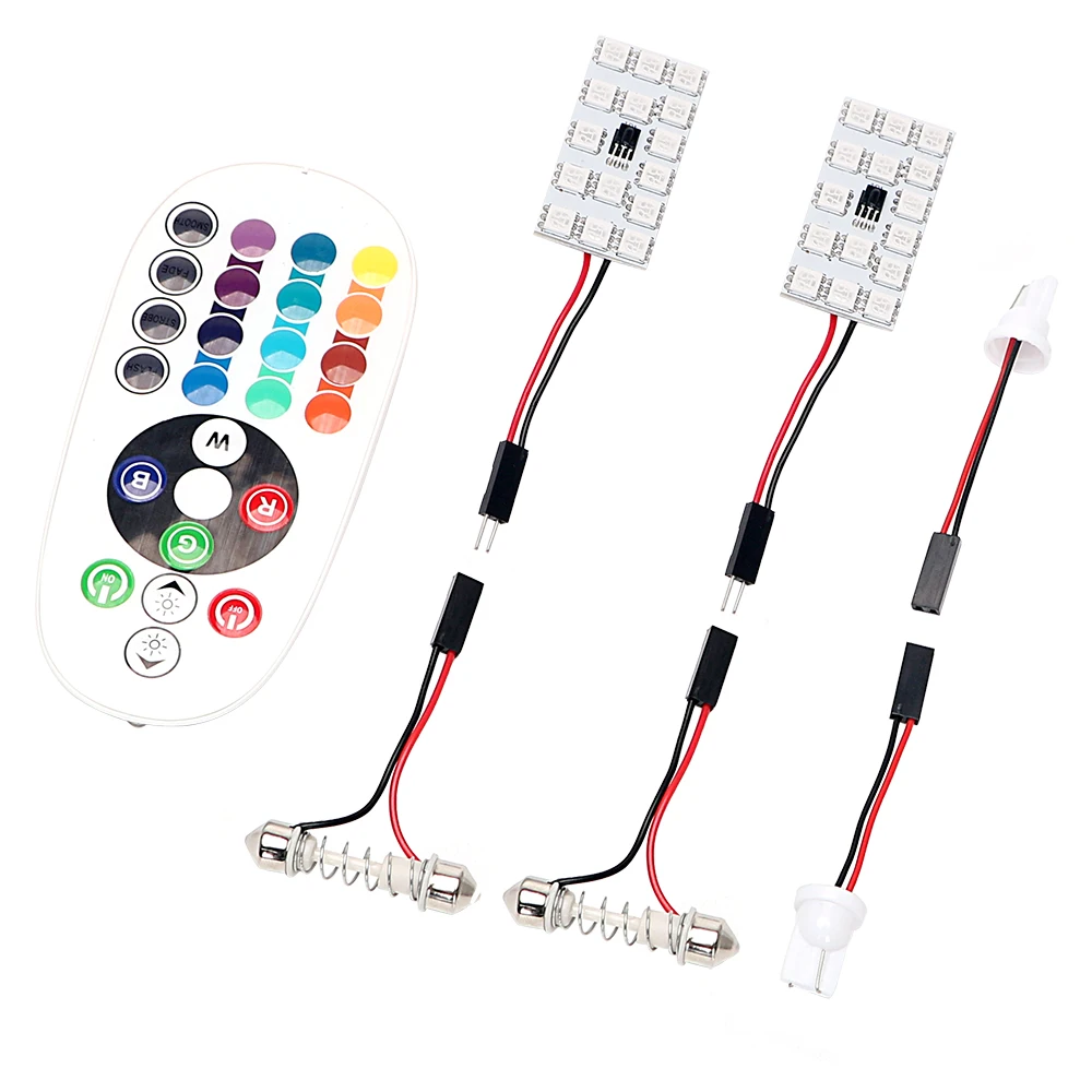 

ITimo 2Pcs/set 15 SMD RGB Car Dome Reading Light with Remote Control 5050 Festoon Bulb Lamp Car-styling Colorful