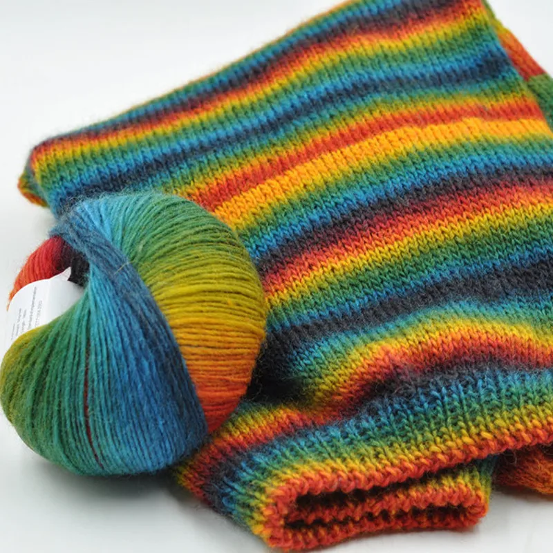 6 pieces*50g 100 Australian wool Rainbow yarn for knitting Wholesale