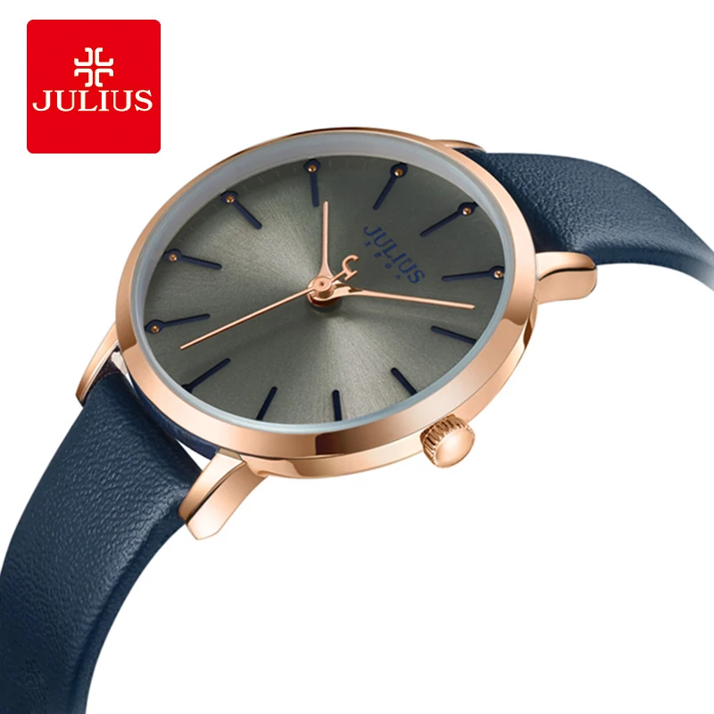 

Julius Watch New Simple Leather Strap Double Hollow Dial Quartz Wristwatches Women Fashion Big Dial Student Watches Reloj Mujer