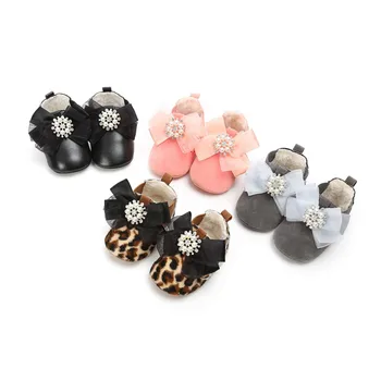 

Winter Baby Girl PU Bow Flower Design Boots Casual Shoes Newborn Cute Non-slip Soft Sole Shoe