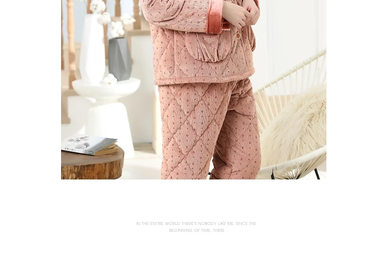 Зимние трехслойного хлопковой подкладкой пижамы наборы Для женщин толстые теплые Ночная пижама с длинным рукавом плюс Размеры 3XL пижамы