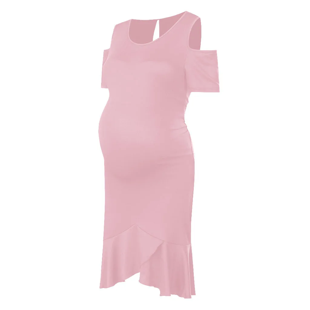 ARLONEET вечернее платье для беременных женщин с коротким рукавом и оборками розовое платье для беременных vestidos maternidade