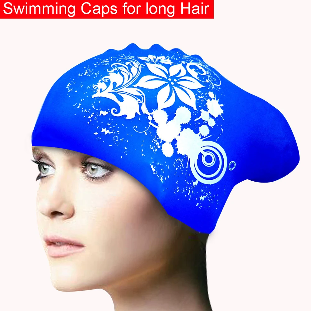 Silicone Swimming Cap Long Hair Women Black Blue Red Swim Caps Lady Hood Hat CY 