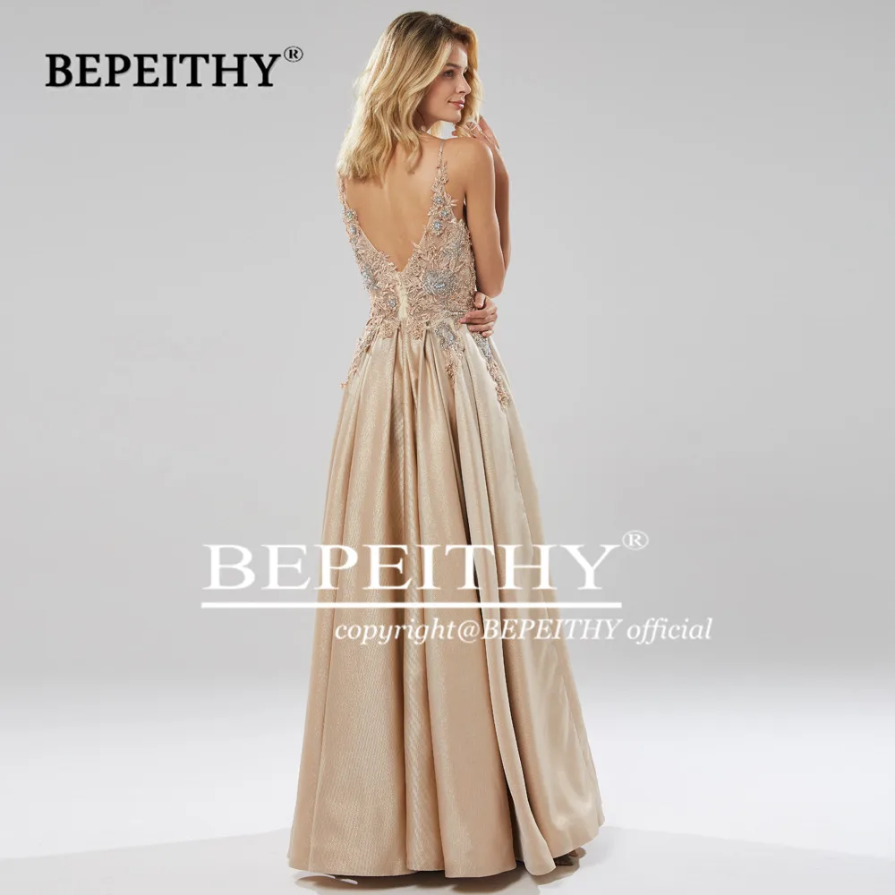 BEPEITHY, блестящее длинное вечернее платье цвета шампанского, вечерние, элегантное, кружевное, с лифом, сексуальное, с открытой спиной, платье для выпускного вечера, vestido de festa