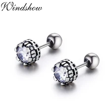 Винтаж Ретро черный 925 пробы Серебряный Круглый CZ Винт Назад серьги гвоздики для женщин девочек мужские ювелирные изделия Orecchini Aros Aretes