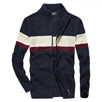 

Autumn Winter Fashion Striped Sweater Knitted Jacket Korean Style Clothing Men Zip Sweater Cardigan Big Size Vintage Sweatercoat