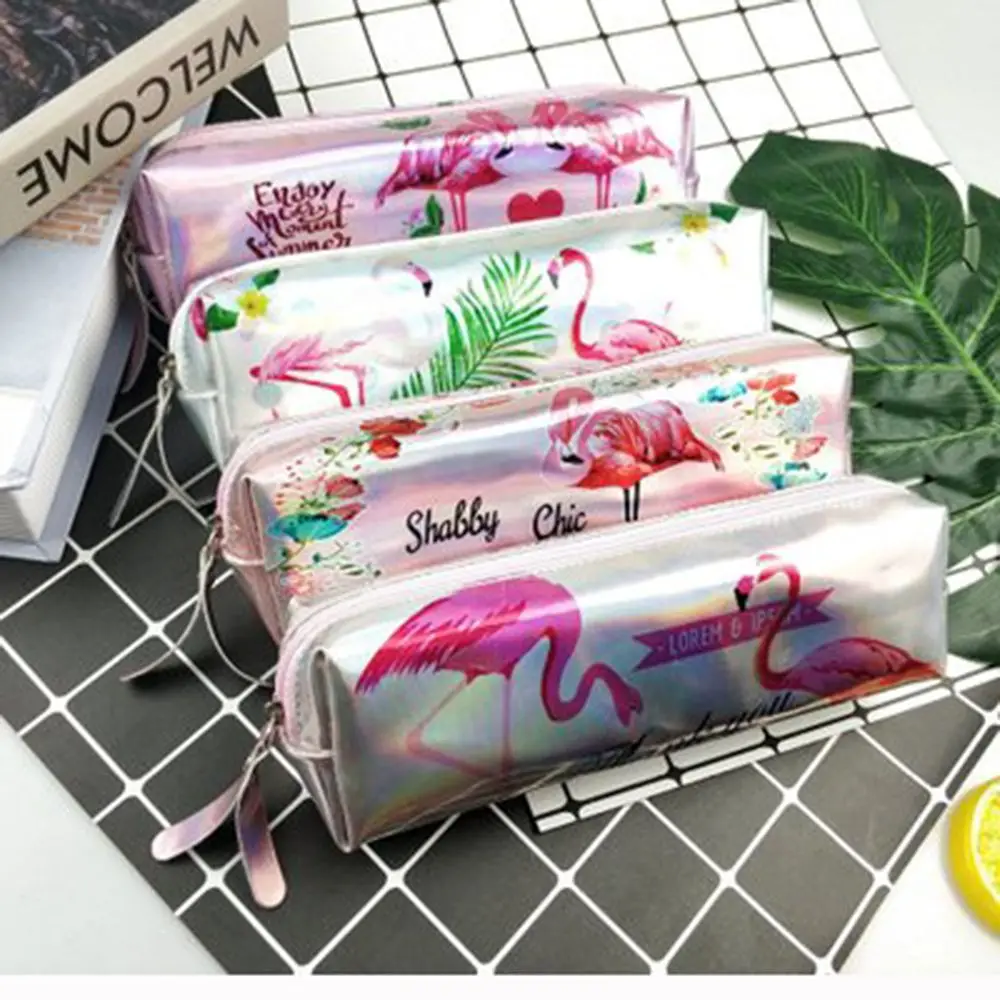 

1pcs Kawaii Pencil Case Iridescent Laser Cute Beautiful Alpaca Flamingo Pattern School Supplies Stationery Gift Award for kids