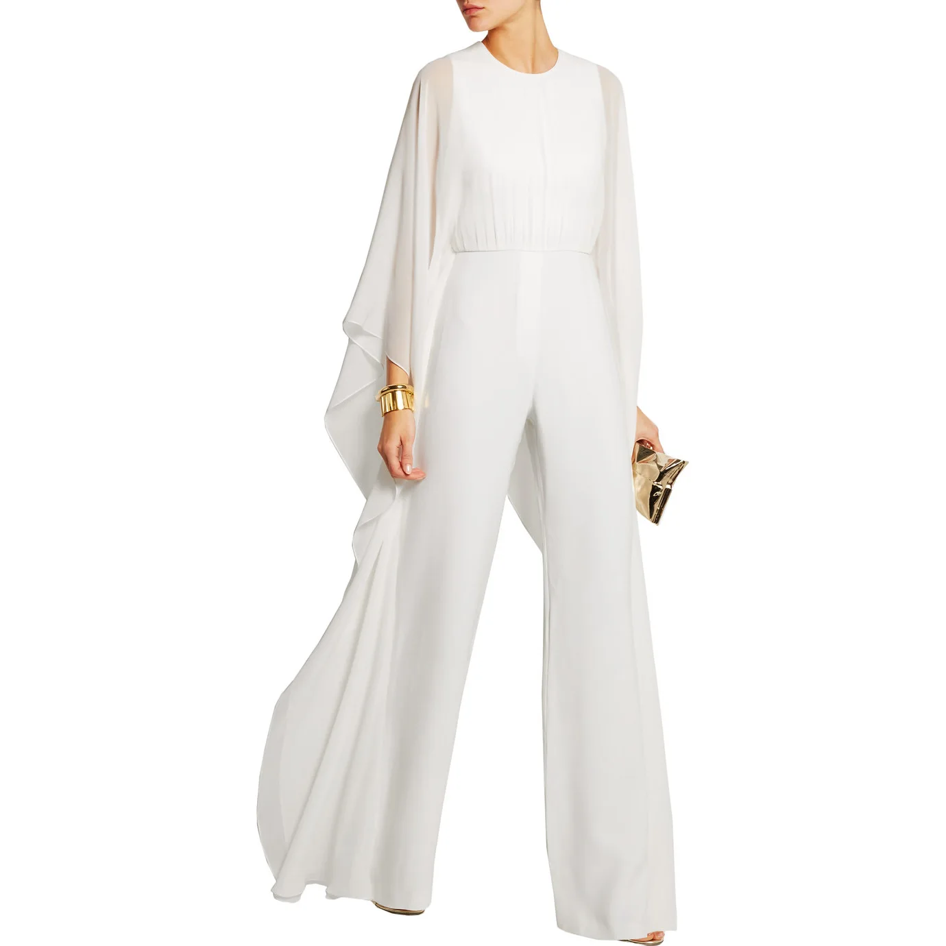 Wide Leg Loose Long Sleeve Chiffon Jumpsuit Women Summer Elegant