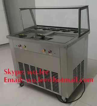 

220v 110v double pan fried ice cream machine 1600w ice cream roll machine square pan frying cream maker r410a ice pan