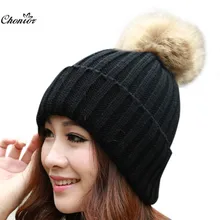 Brand 2016 Women Casual Autumn Winter Hats Beanie Knitted Cap Crochet Rabbit Fur Protect Hats For