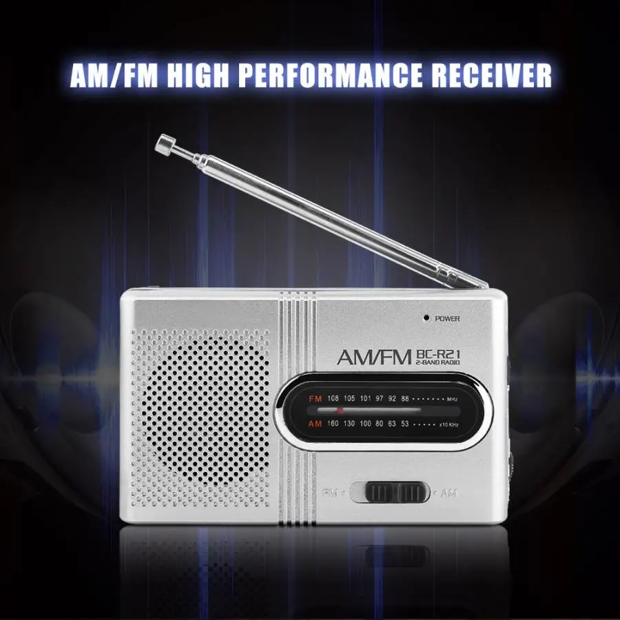 

Portable Universal BC-R21 Mini AM/FM Radio Stereo Speakers Music Player Dual Band Receiver Channel with Telescopic Antenna