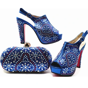 

New Arrival Women Italian African Party Pumps Shoes and Bag Set Decorated with Rhinestone Shoes and Bag Set African Sets 2018