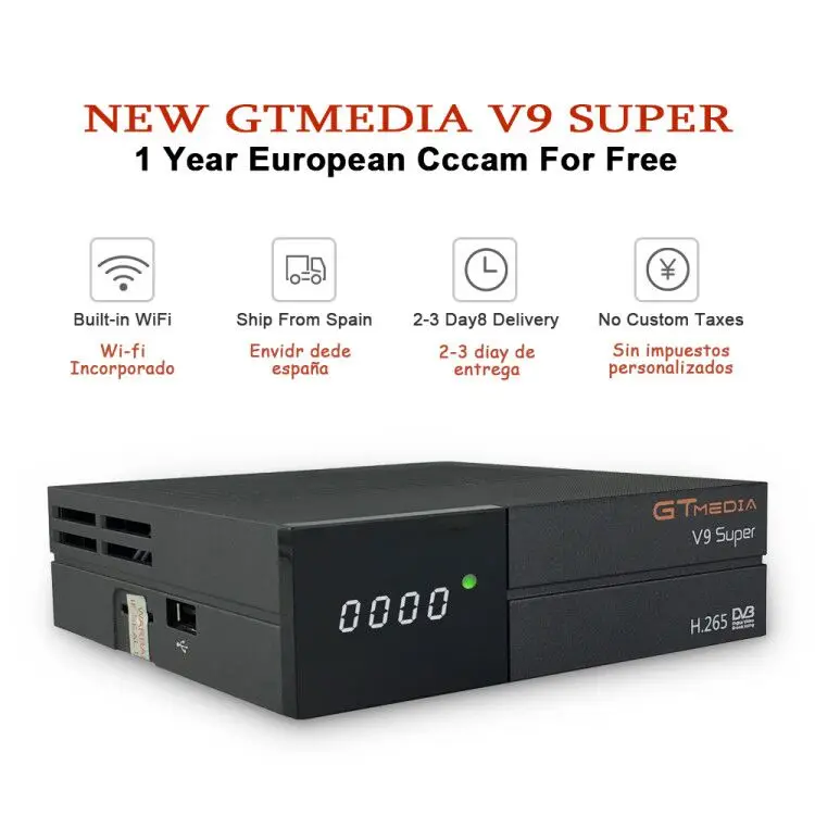 Receptor Gtmedia V9 супер Встроенный Wi-Fi power от freesat v8 супер DVB-S2 1 год Cccam Cline для 1 года ТВ коробка такая же, как V8 NOVA