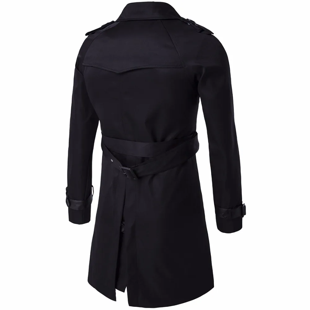 Мужской Тренч, брендовая модная длинная двубортная ветровка, деловая Мужская ветровка, черная куртка, повседневное пальто 3XL