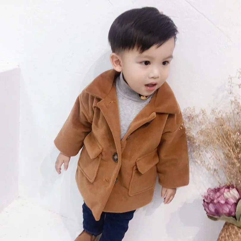 

Boys Girls Wool 2018 Winter Coat Kids Thick Outerwear Fashion Kids Woolen Long Jackets Children Warm Coats