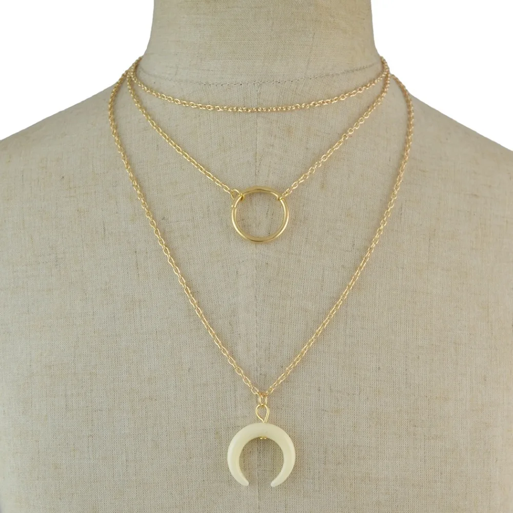 New Fashion Jewelry Gold Silver Multilayer Chain Necklace Crescent Moon Pandant Necklace Women