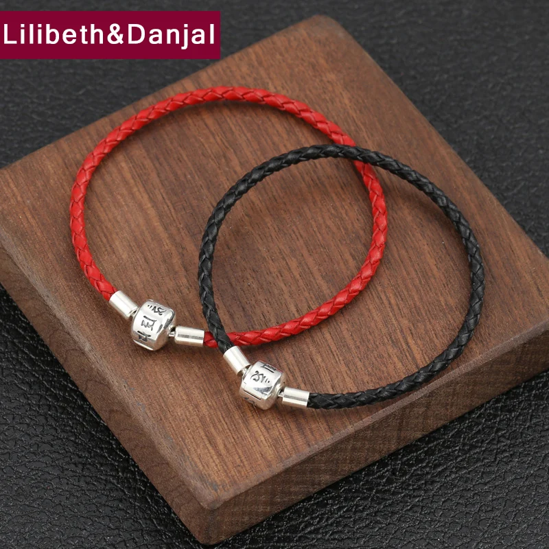 

2019 Buddha Couple Bracelet 100% 925 Sterling Silver Women Men Leather Red Black Rope Mantra Weave Bracelet Bangle Jewelry B22