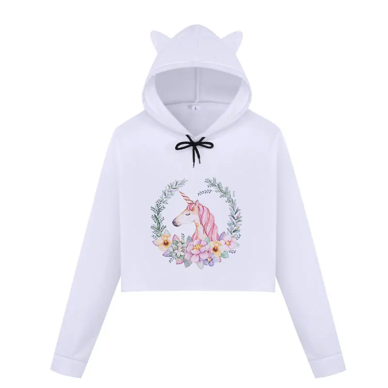 Leukemia Awareness Cat Ear/Unicorn Crop Top Hoodie Sweatshirt for Women Teen Girls Leukemia Awareness Cat Ear/Unicorn Crop Top Hoodie Sweatshirt for Women Teen Girls