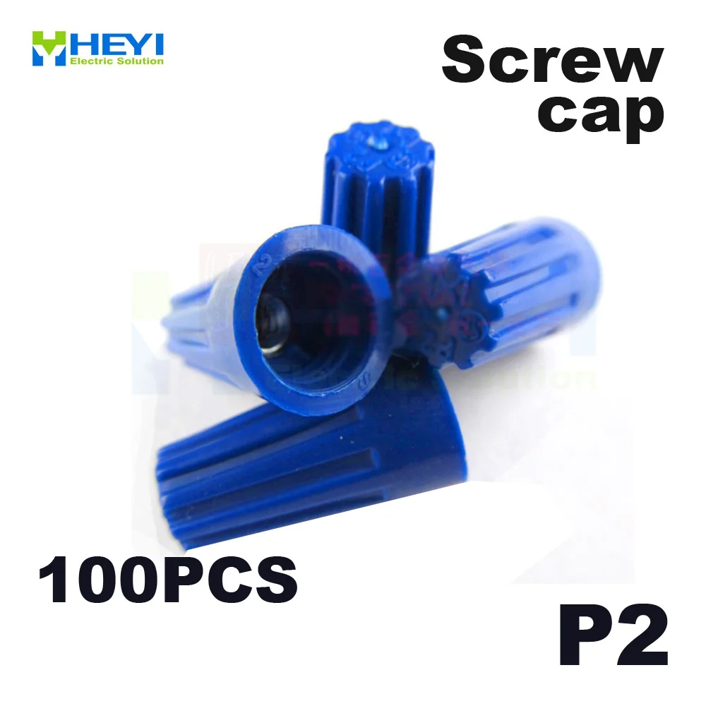 100 Screw Twist On Wire Caps Terminal Connector Blue 22-14 Gauge Closed End Nut