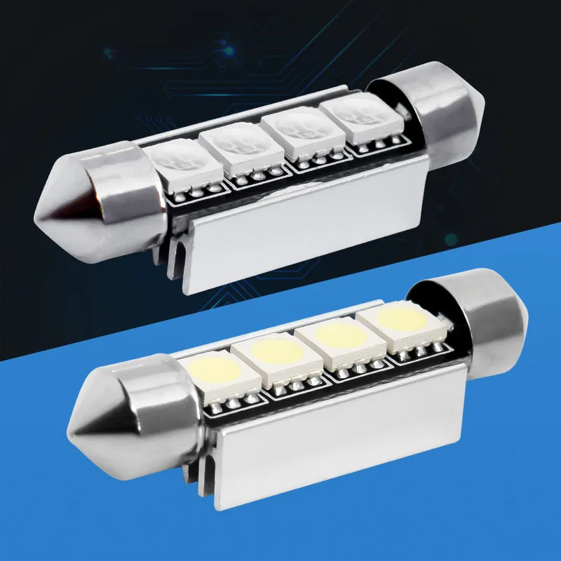 100 шт. 42 мм c10w C5W 4 SMD 5050 светодиодный белый/синий/красный CANBUS Error Free автомобиля