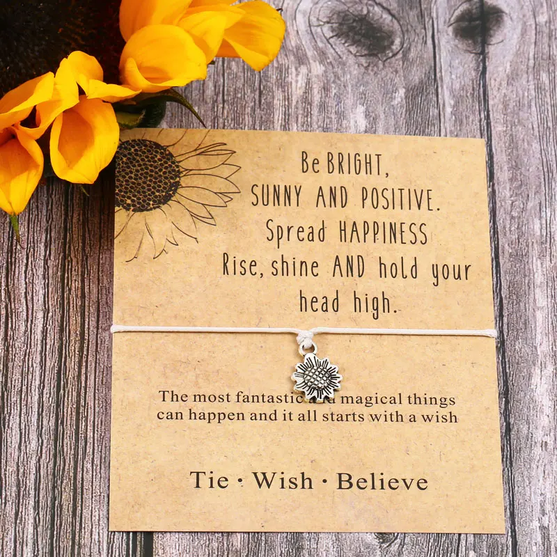 Браслет Sunflower Wish на 1 мм вощеный хлопковый шнур цинковый сплав Подсолнечник Шарм положительные пожелания для женщин мужчин браслет дружбы