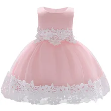 Детское платье кружевной цветок жемчуг платье на крестины одежда Новорожденные дети девочки день рождения младенческой партии платья костюм принцессы