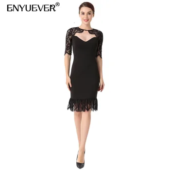 

Enyuever Black Lace Formal Dress Party Vestido Runway Sheath Bodycon Pencil Business Dress For Women Robe Sexy Night Club Wear