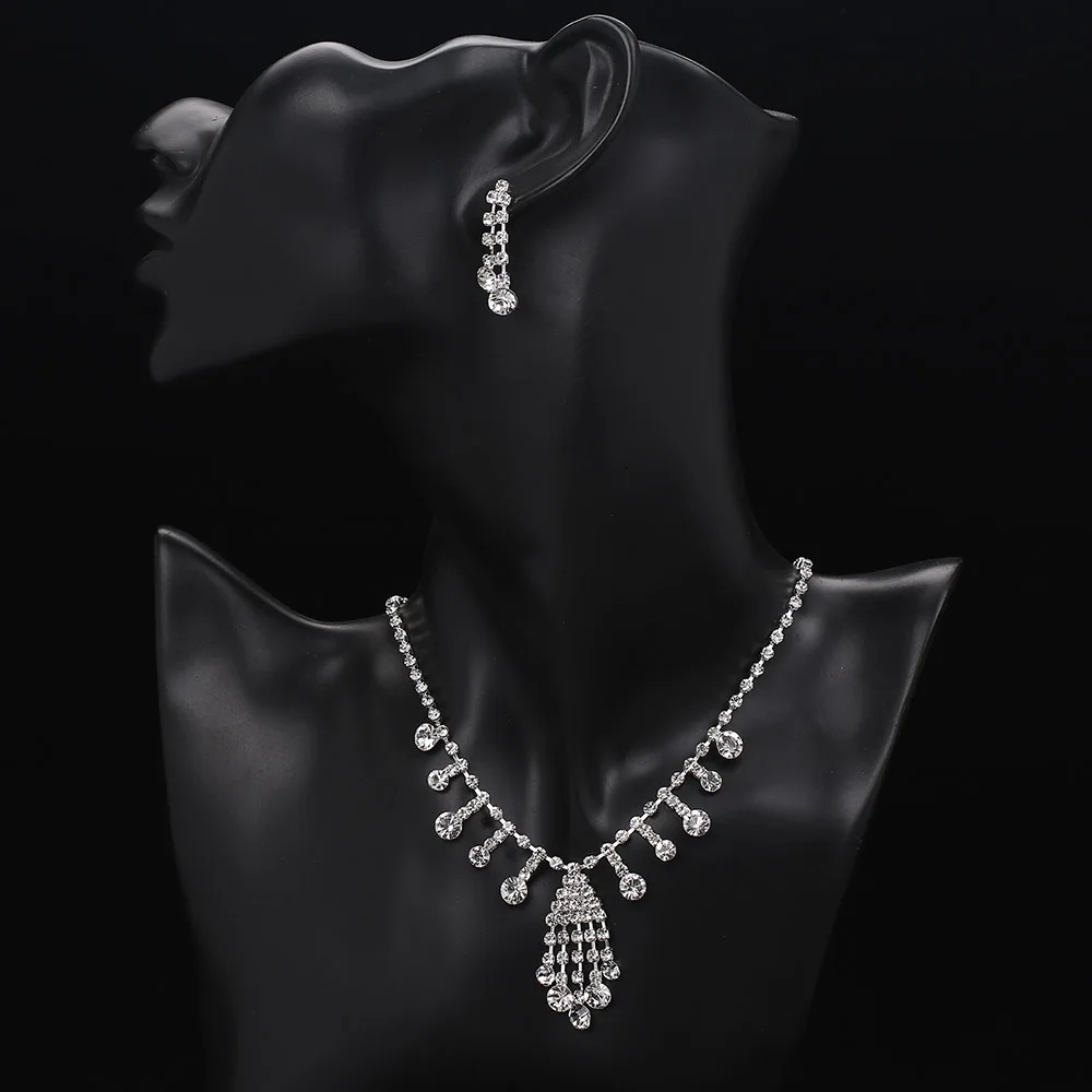 TREAZY Elegant Wedding Jewelry Sets for Women Pearls Crystal Necklace Earrings Bridal Jewelry Sets Prom Wedding Accessories